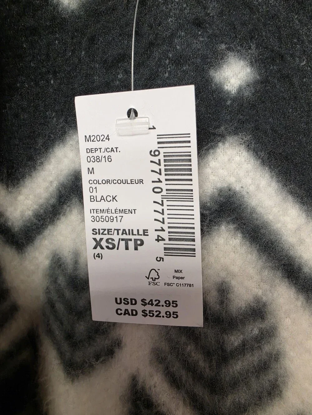 The Children's Place Fair Isle Pattern Print Sherpa Zip Jacket Black Cream XS 4
